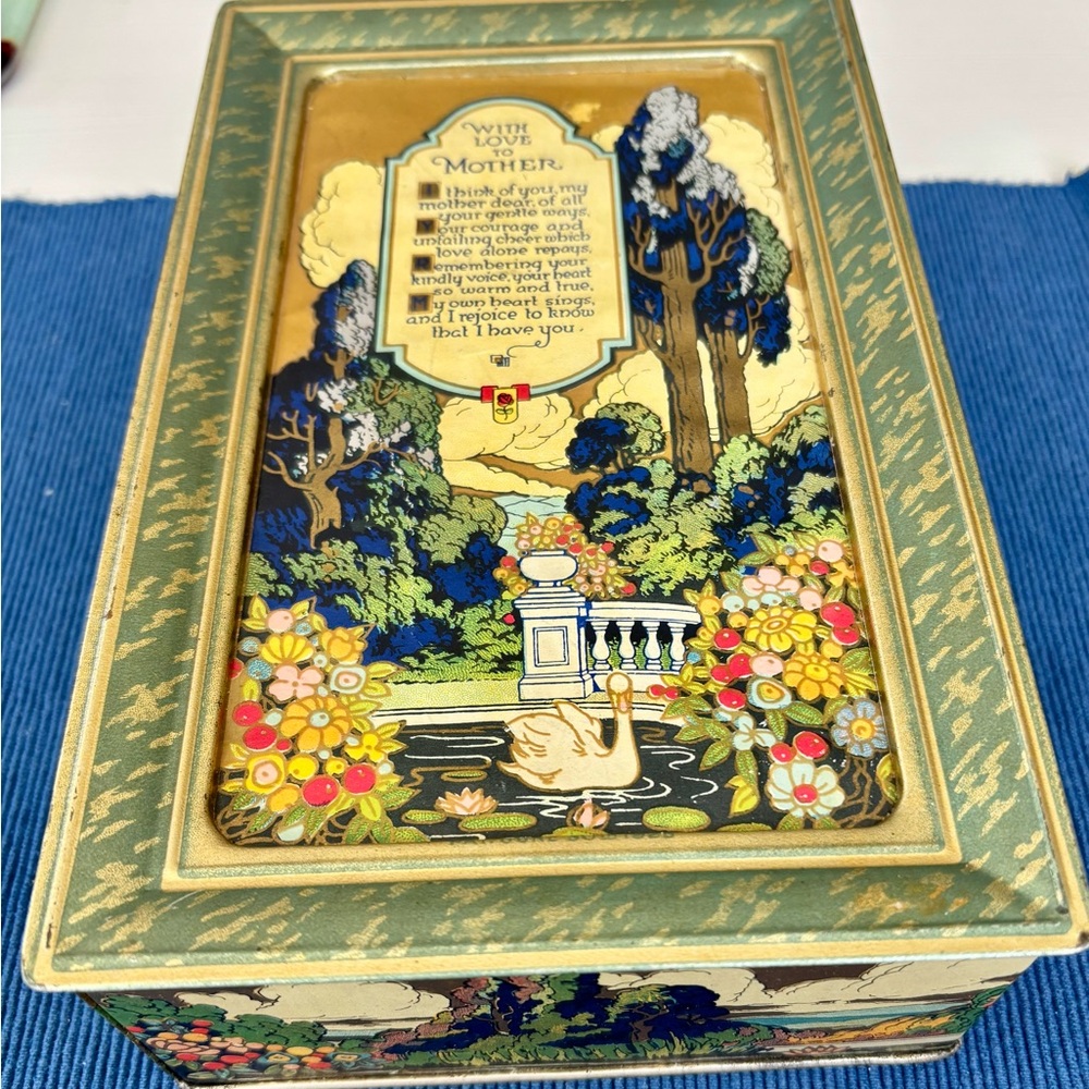 Vintage Artsyle Art Deco chocolate tin Victorian Style Mothers Day Love On Lid